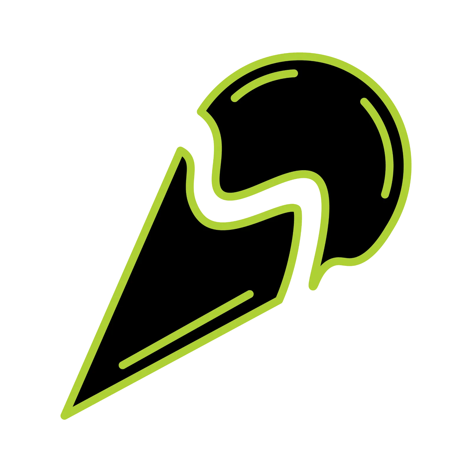 A stylized neon green outline of a hand holding a tennis ball on a black background.