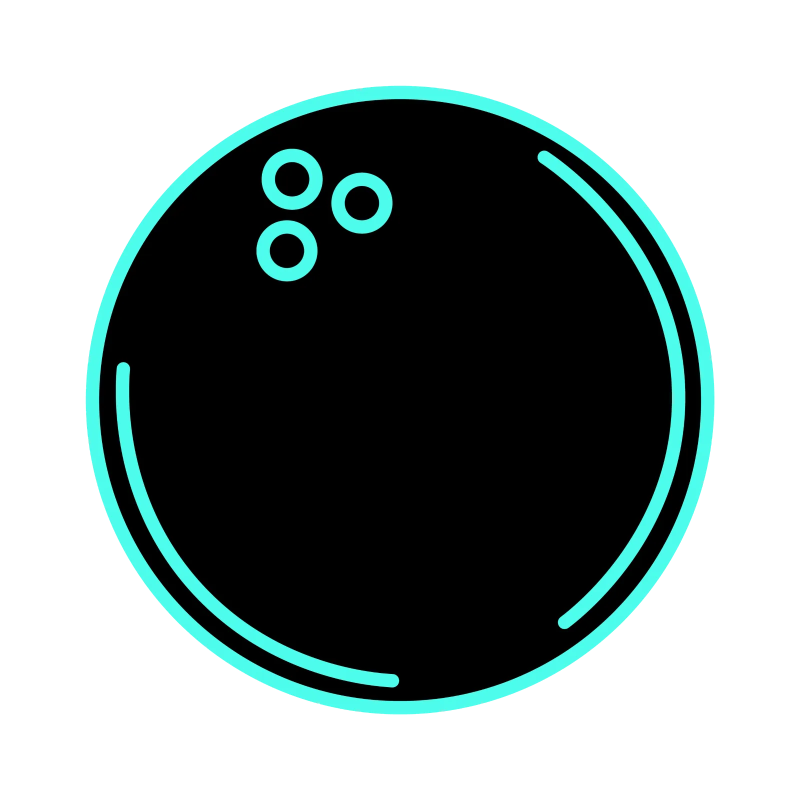 Close-up of a glowing blue neon illustration of a spinning record.