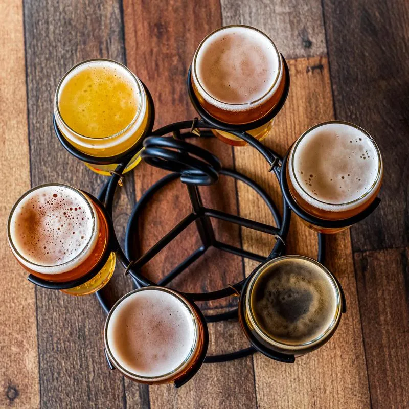 Beer Flight caddy on table, as seen from above.