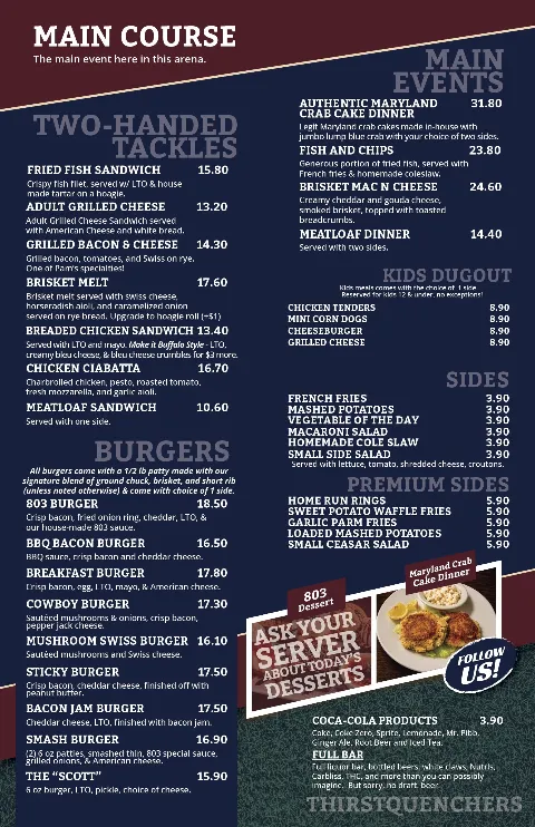 MM 803 Clubhouse, menu
