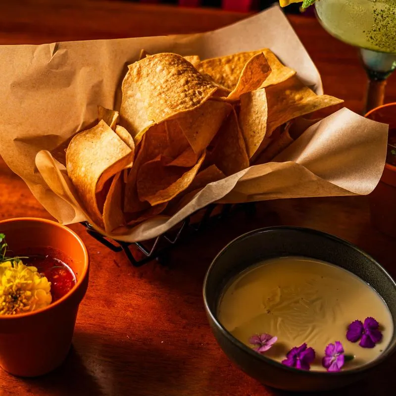 Chips & Salsa on a table.