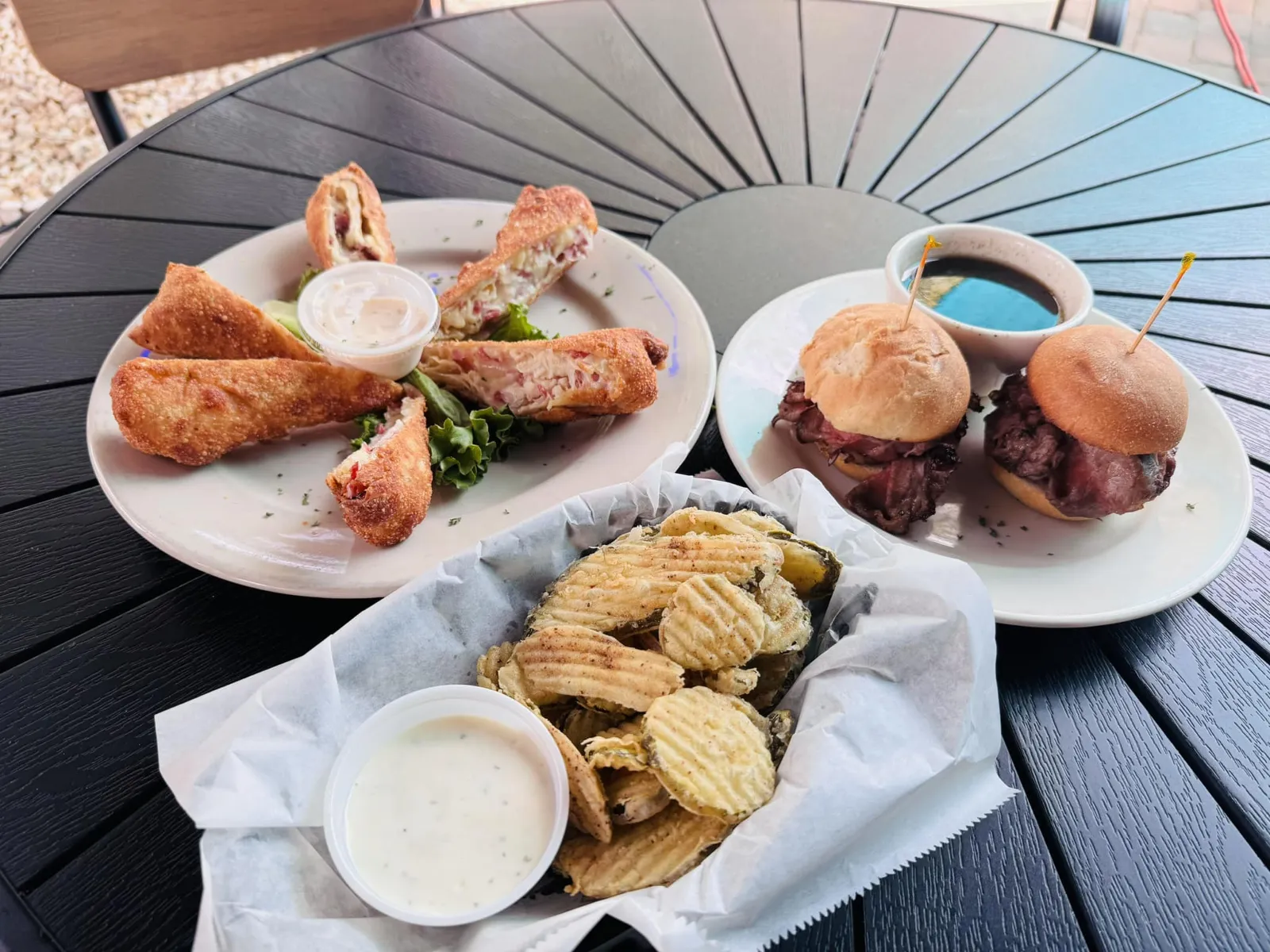 “I’m Not Irish Egg rolls, Fried Pickles , and Prime Rib Sliders