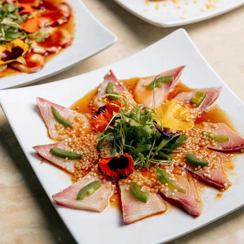 Hamachi Crudo, side view.