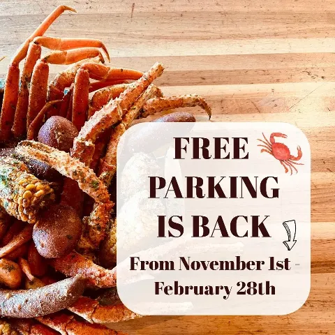 FREE PARKING IS BACK 🚗🍽️
From November 1st - February 28th

Join us by the water 
👉All You Can Eat Crab Legs from 11-3 everyday!🦀
👉Happy Hour from 2-6 everyday!🍹
👉Incredible views of the Harbor