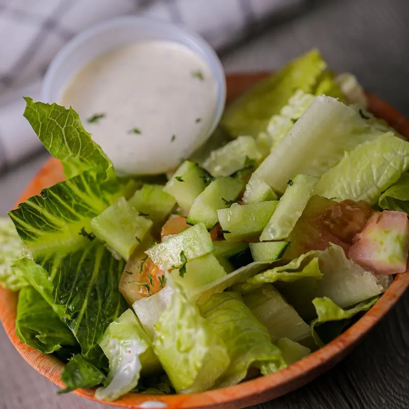 Green salad and dip on the side.