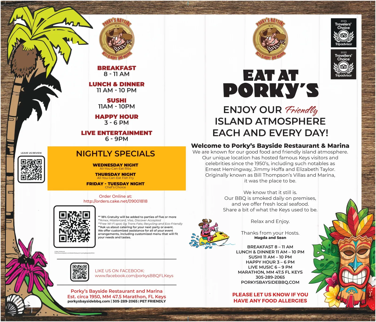 Porky's Bayside Restaurant & Marina Nightly Special Menu