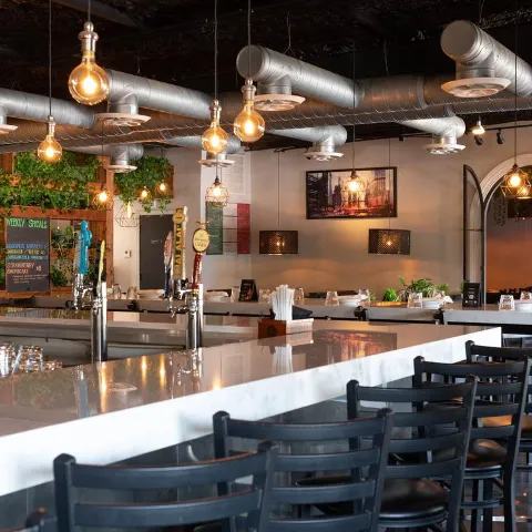 The interior, tables and chairs.