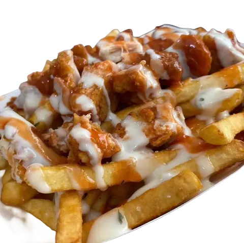 Fully loaded fries topped with queso and bold toppings