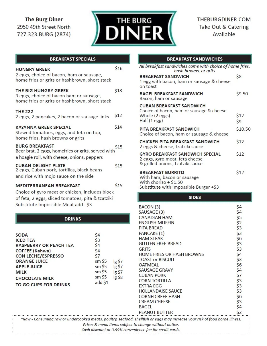 Breakfast menu