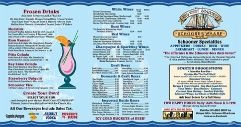 Schooner Wharf Drink Menu