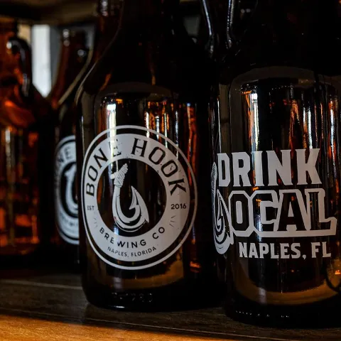 Bottles of company brew, closeup