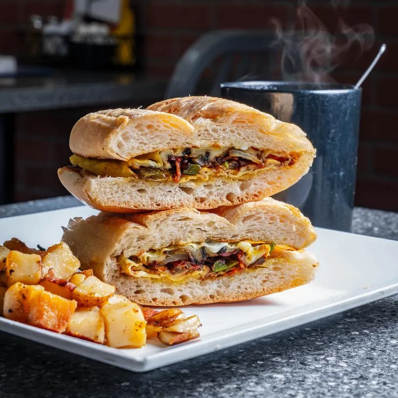 The Betty sandwich served on toasted Cuban bread with home fries on the side.