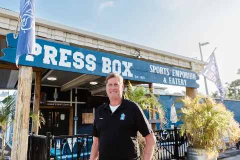 Owner of the press box outside the front