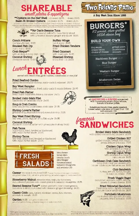 Two Friends, Key West, Lunch Menu
