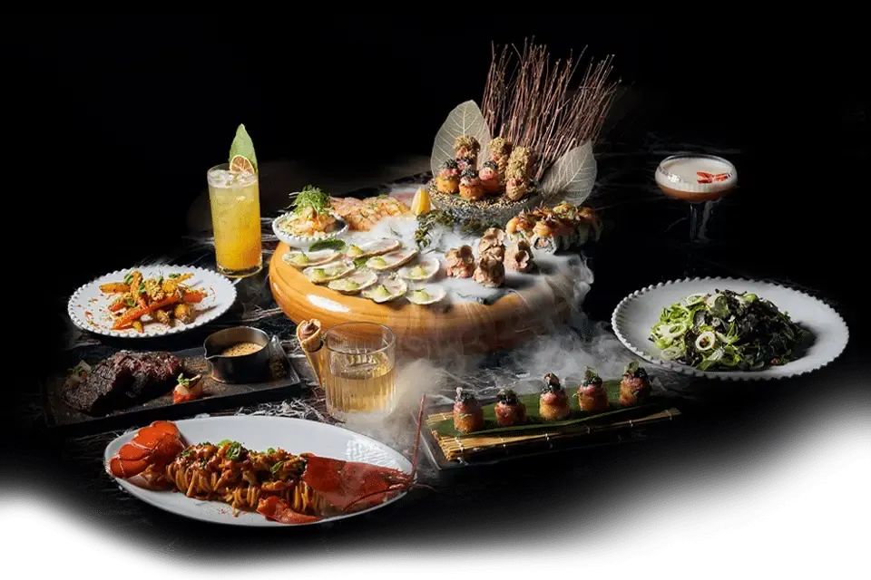 Dinner spread at Giselle Miami