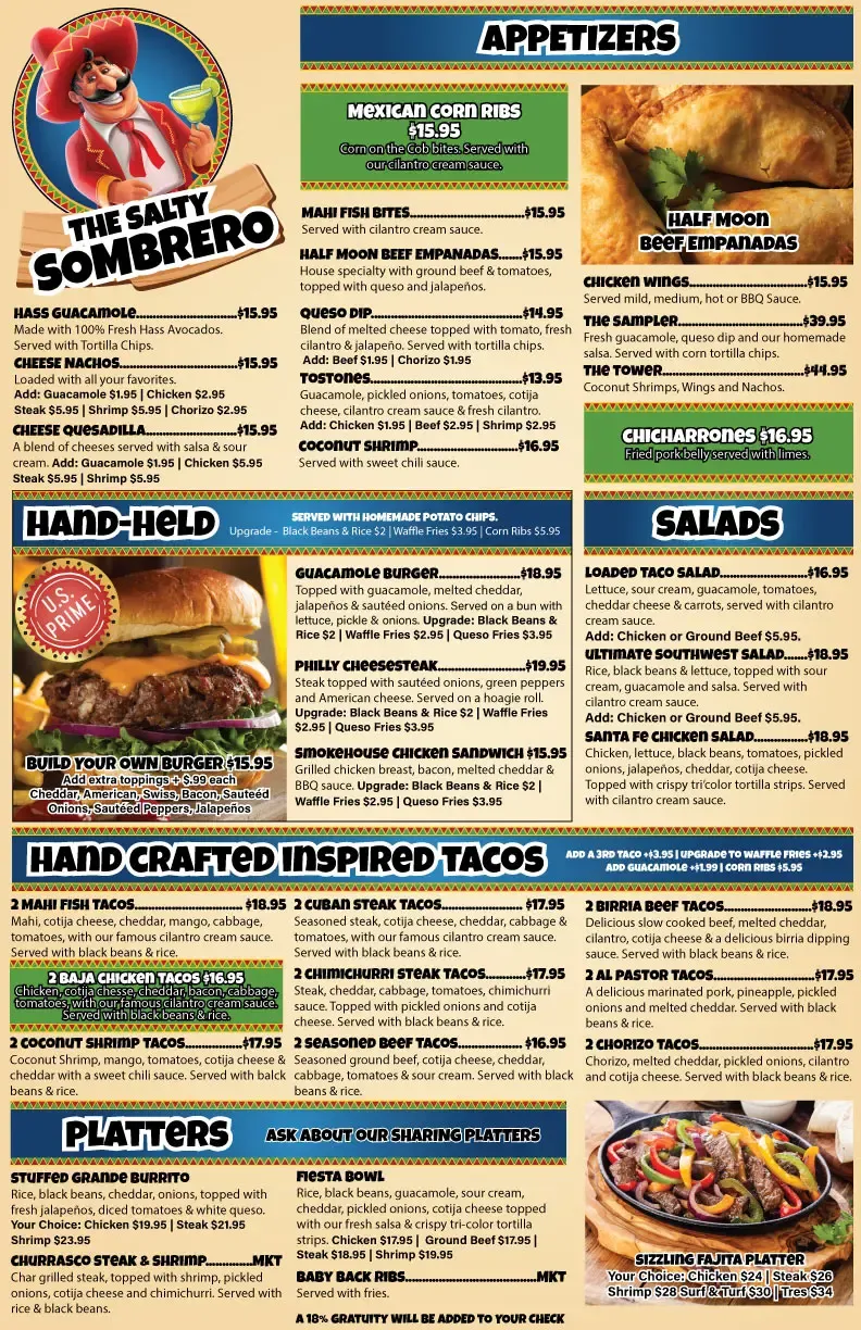 The Salty Sombrero Menu - Page 1
