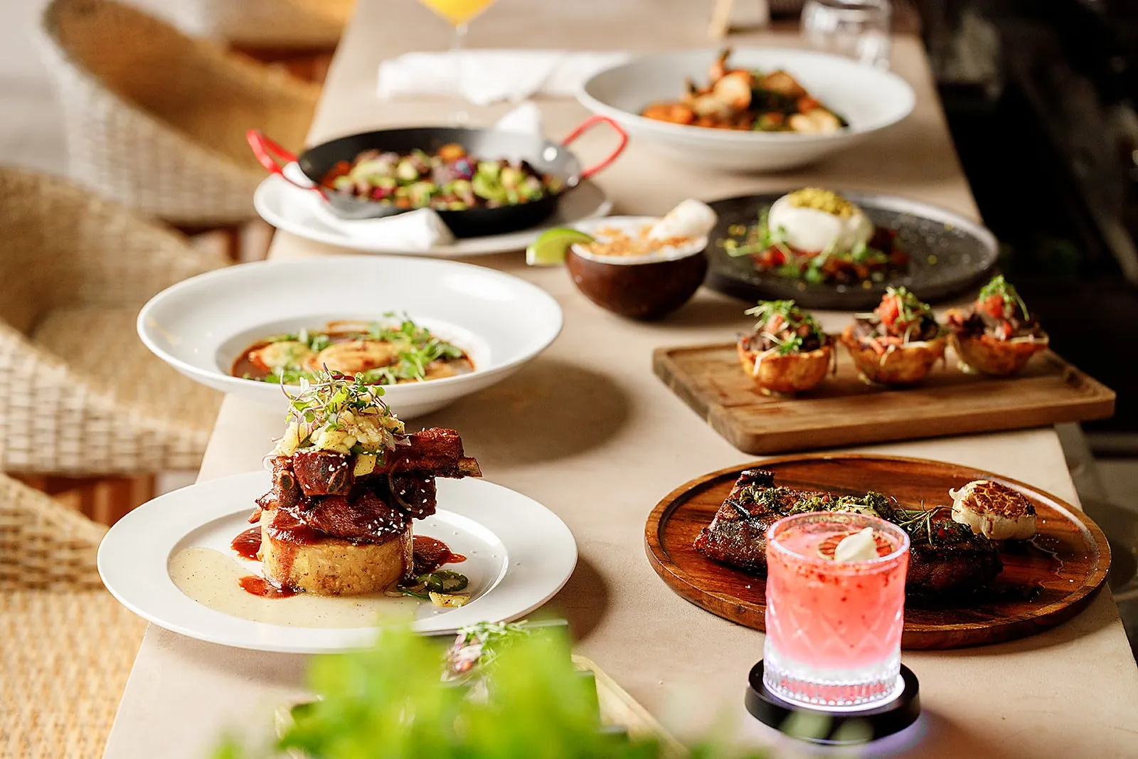 A table set with dishes from the Mi Tierra kitchen