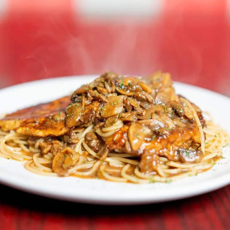 Chicken marsala spaghetti.