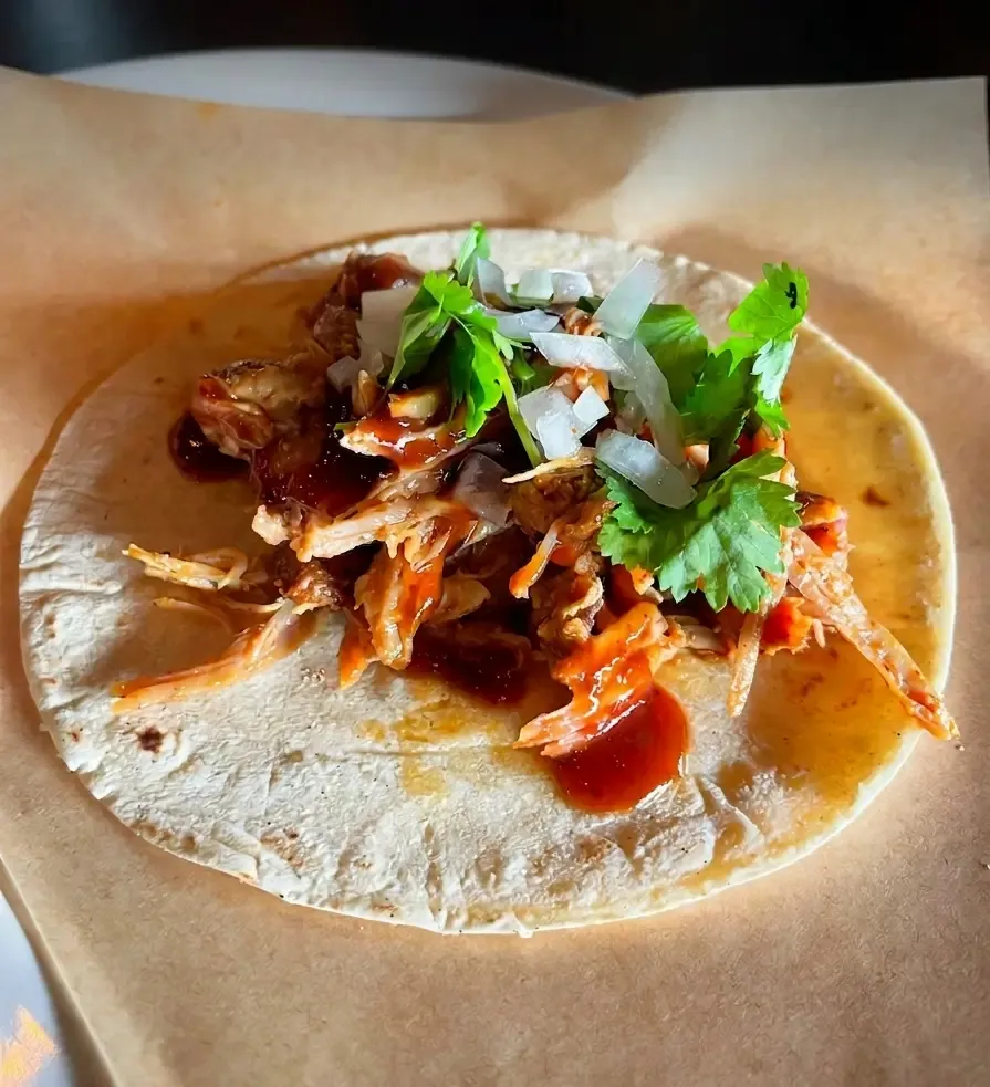 Slow-smoked baby back rib taco, the Wednesday special at Quvo Tacos in Fort Lauderdale