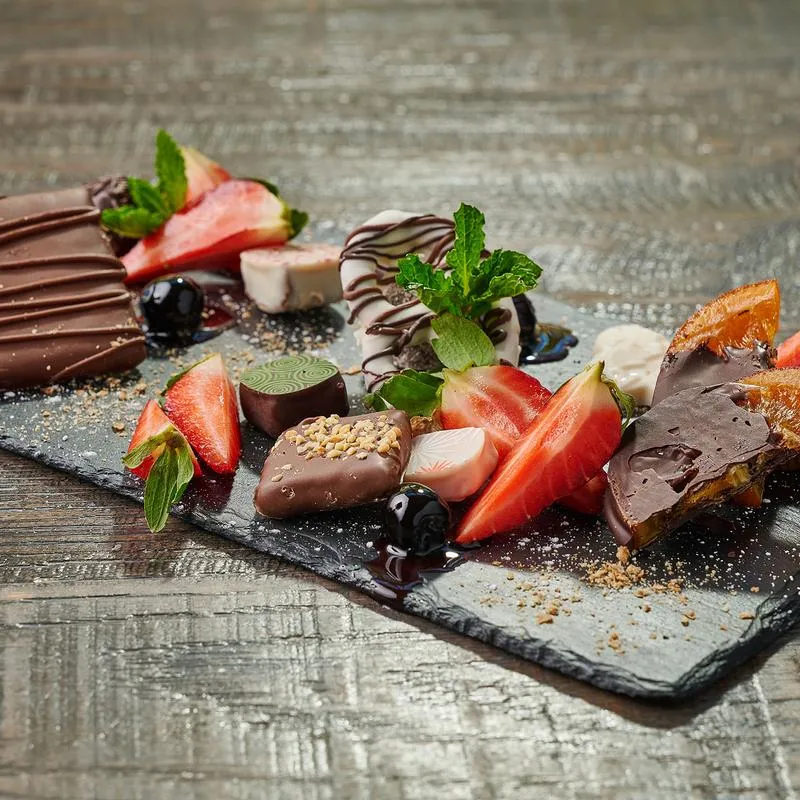 Chocolate desserts, fruit on the side