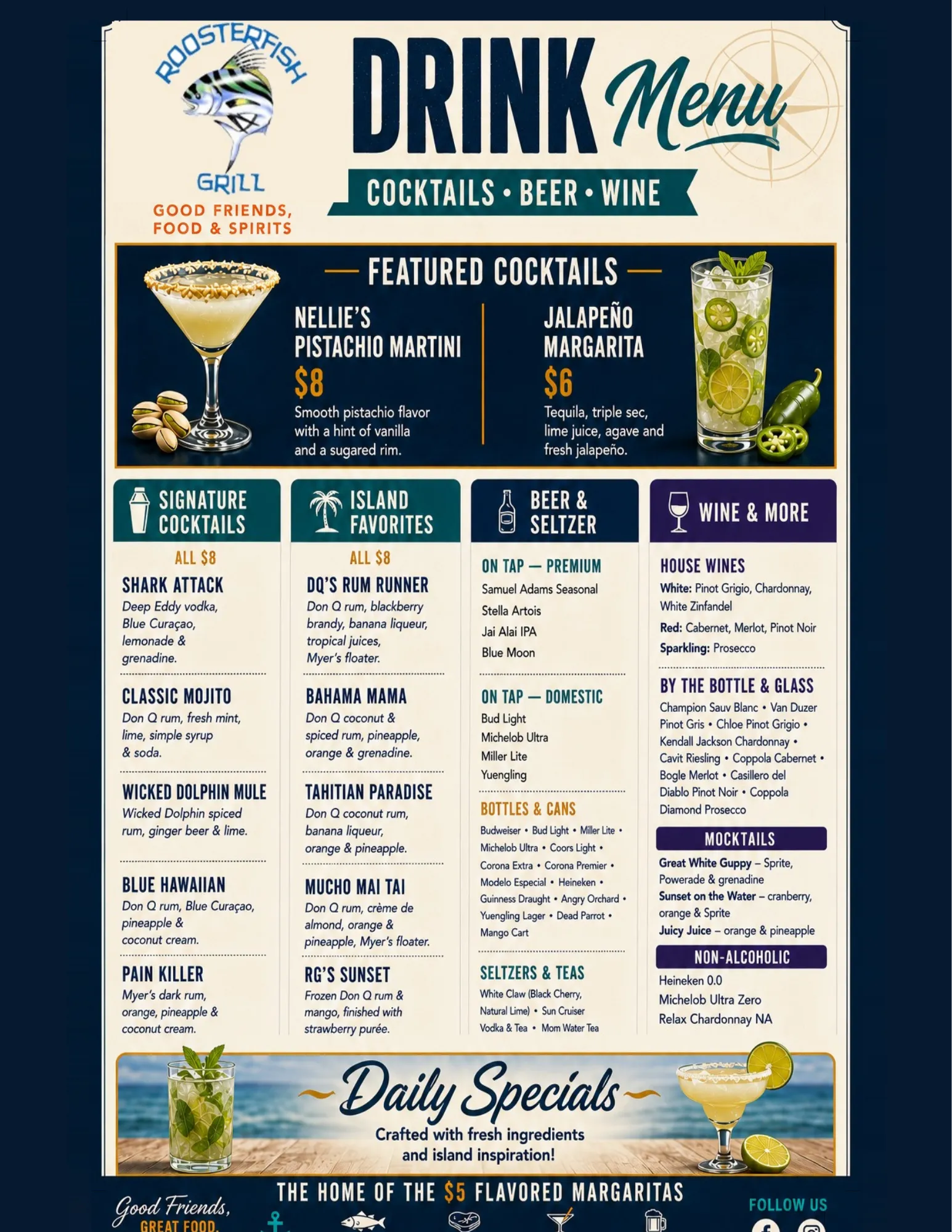 Roosterfish Grill Drink Menu flyer