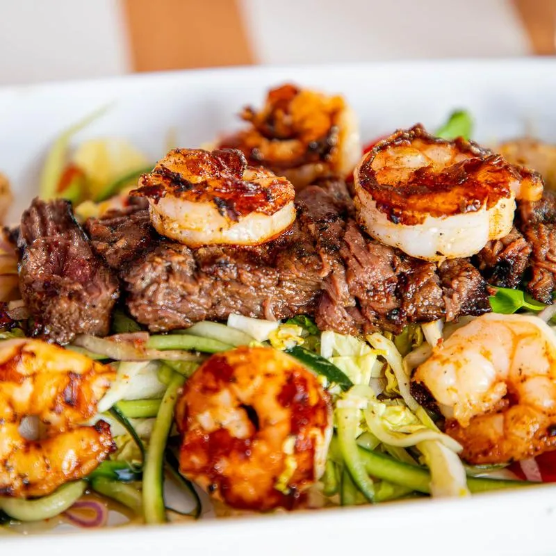 Mongolian steak and shrimp plate.