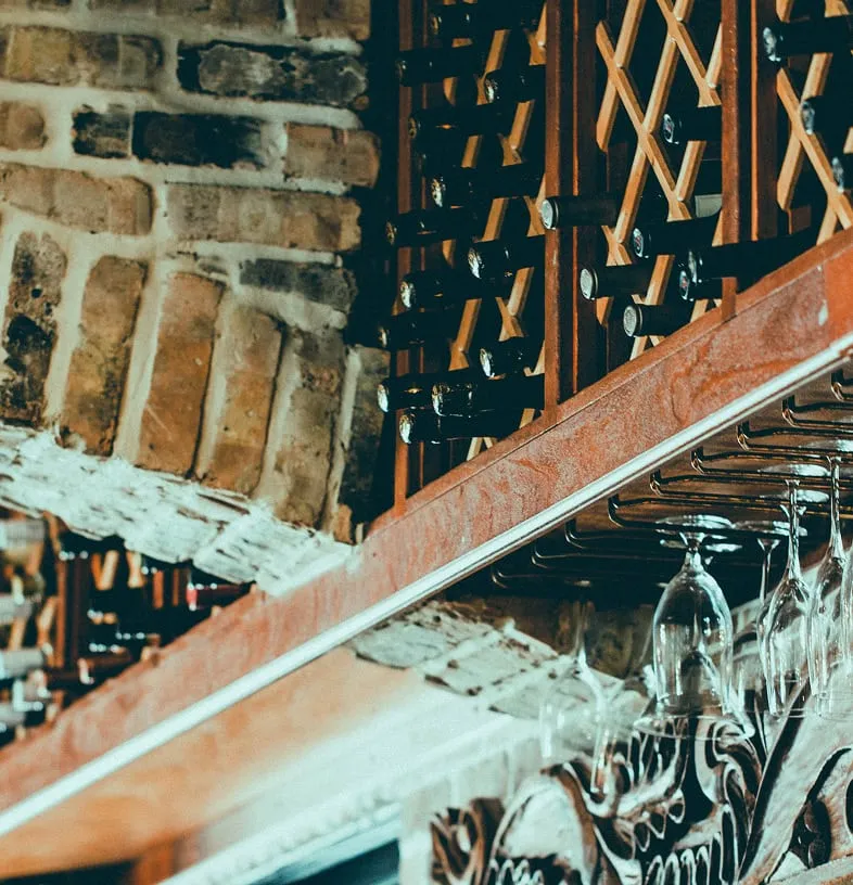Elegant wine storage at Boheme Bistro restaurant.