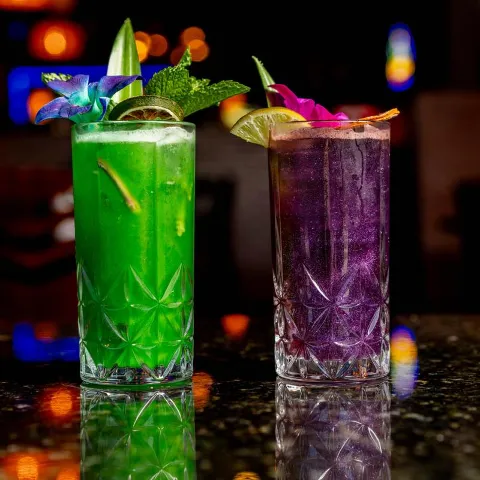 Passionate Green and Lavender Haze cocktails.