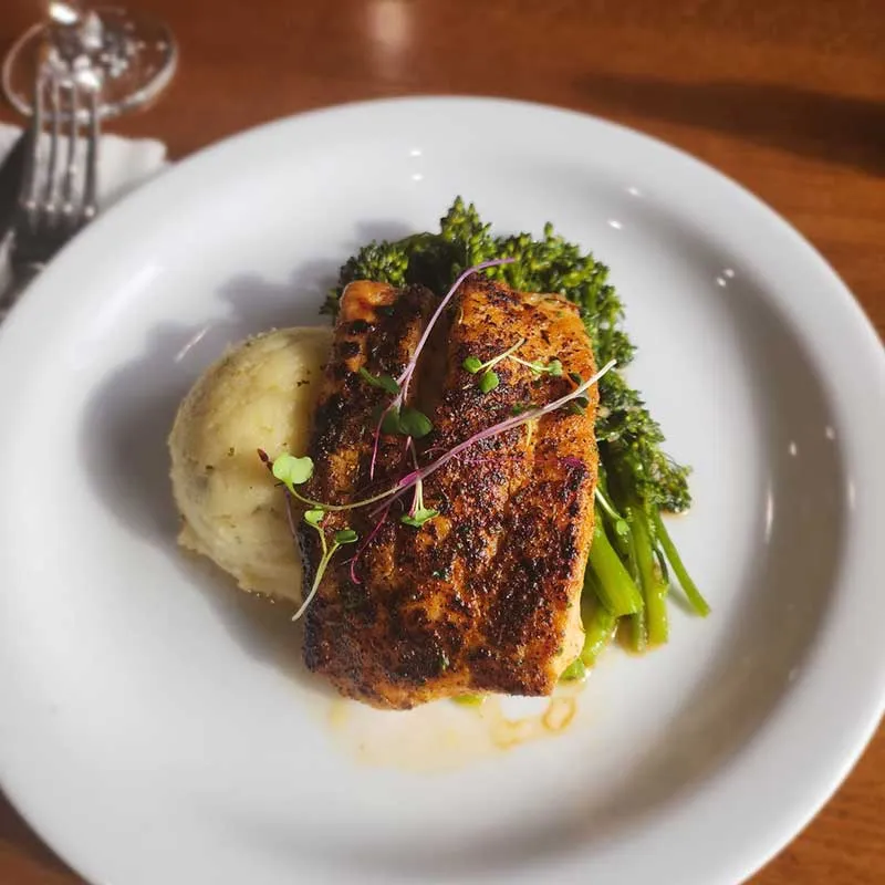 Oceans Restaurant fresh Fish with asparagus and mash potatoes