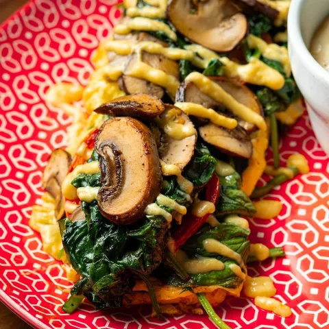 Spinach and mushroom omelet.