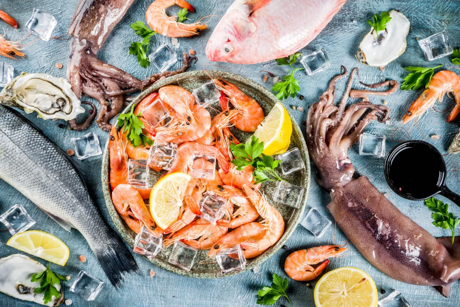 variety of seafood from the local Amelia Island seafood markets