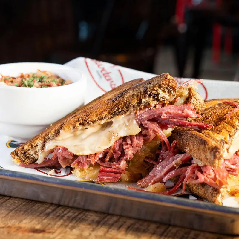 The Reuben sandwich, with corned beef, Bavarian-style kraut and Swiss cheese