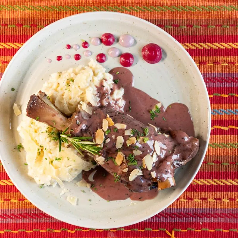 Lamb shank risotto, top view.