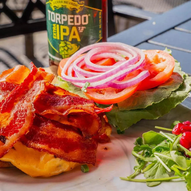 Gorgonzola BLT Burger, opened.