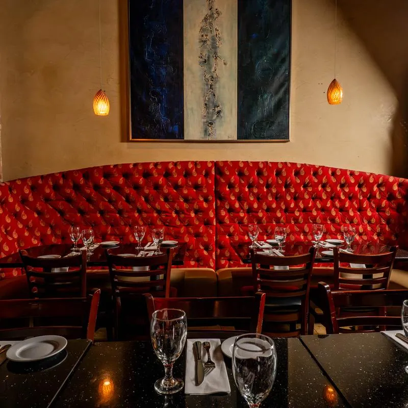 Tables set for dining.