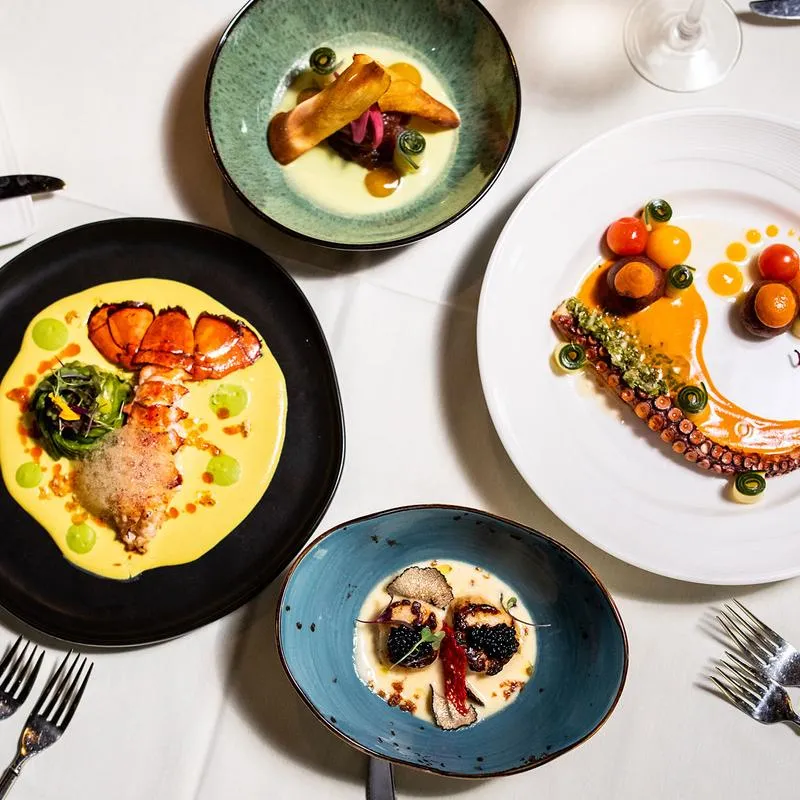 Various dishes, top view.