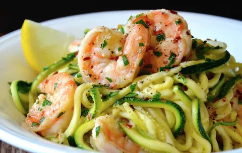 Skinny Shrimp Scampi with Spiraled Zucchini