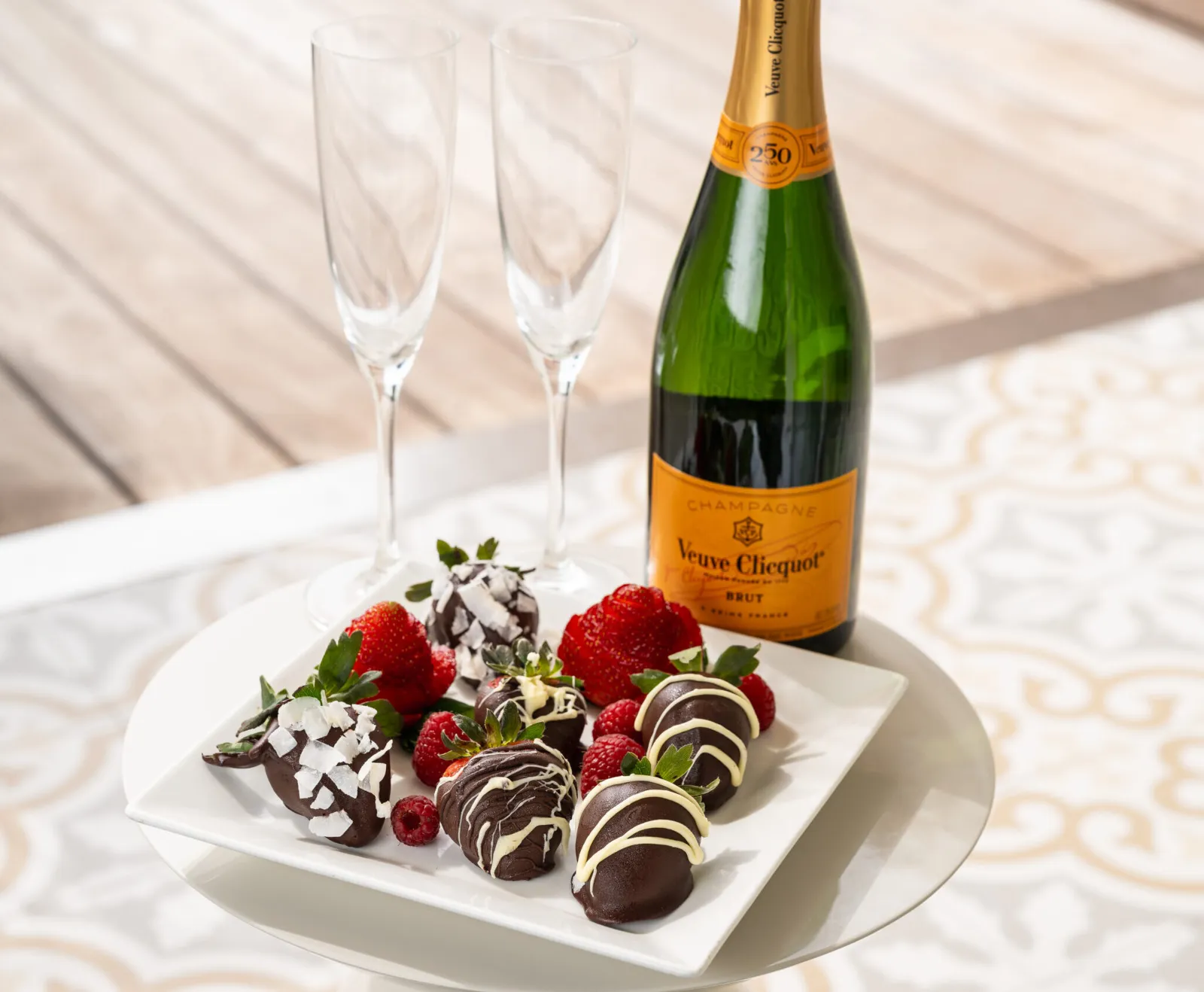 Champagne and chocolate strawberries